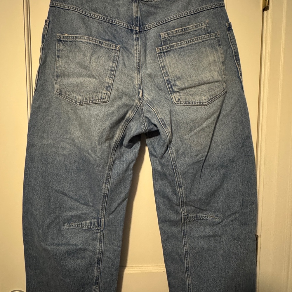 Free People Women's Boyfriend Jeans - Light Blue Denim with Olive Drawstring - Picture 3 of 11
